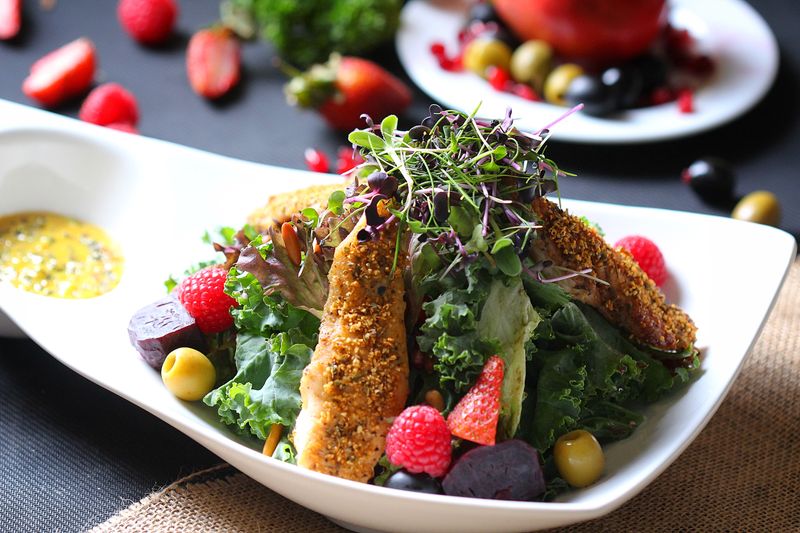 Tropical chicken salad with grilled chicken and citrus vinaigrette
